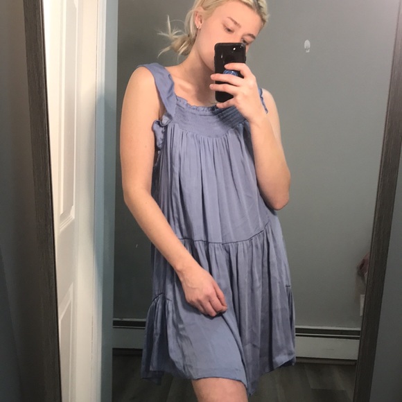 Free People Blue Want Your Love Mini Dress Flowy Reversible Smocked Large L - Picture 7 of 11